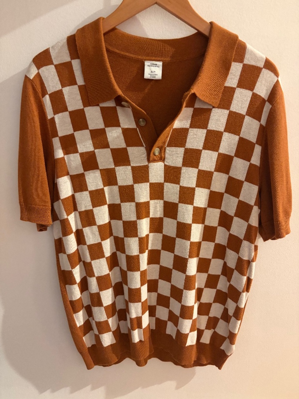 URBAN OUTFITTERS Rust Checkerboard Knit Polo Sweater Shirt XL